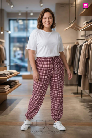 Pantalón Cargo Cuadros Vichy Bordeaux Valeria Milano - Imagen 1