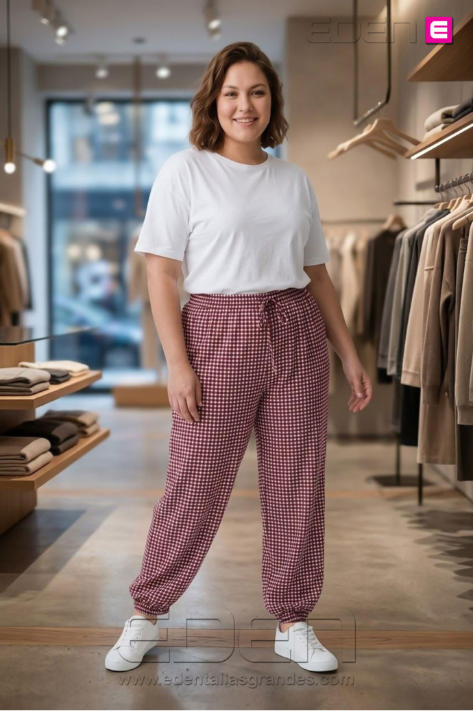 Pantalón Cargo Cuadros Vichy Bordeaux Valeria Milano - Imagen 1