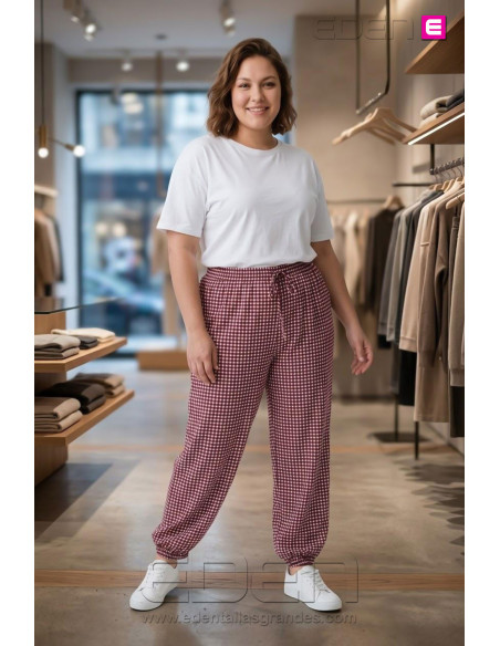 Pantalón Cargo Cuadros Vichy Bordeaux Valeria Milano - Imagen 1