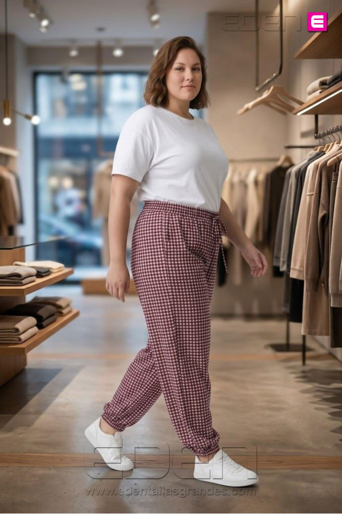Pantalón Cargo Cuadros Vichy Bordeaux Valeria Milano - Imagen 2
