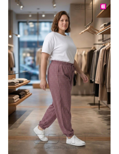Pantalón Cargo Cuadros Vichy Bordeaux Valeria Milano - Imagen 2