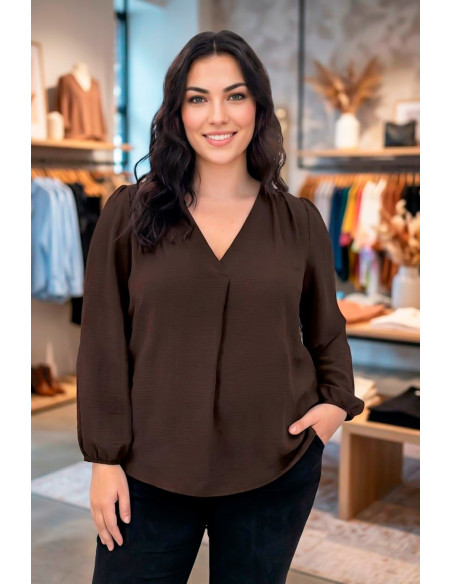 Blusa Camelia Chocolate Con Alma | Edén Tallas Grandes - Imagen 1