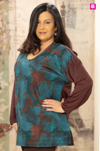 Camiseta Flor de Otoño Chocolate | Edén Tallas Grandes - Imagen 2