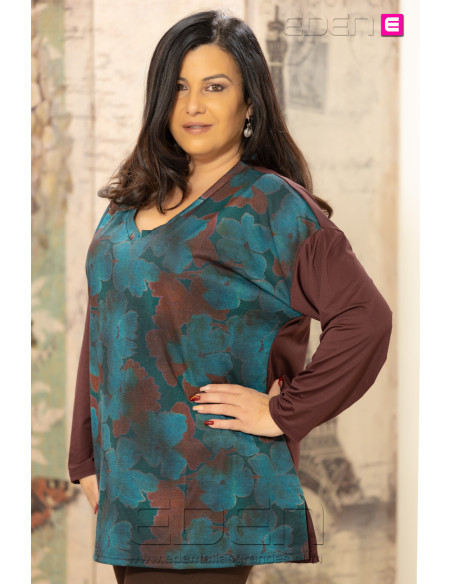 Camiseta Flor de Otoño Chocolate | Edén Tallas Grandes - Imagen 2