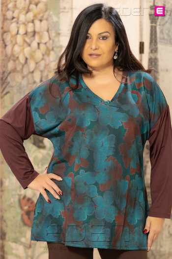 Camiseta Flor de Otoño Chocolate | Edén Tallas Grandes - Imagen 1