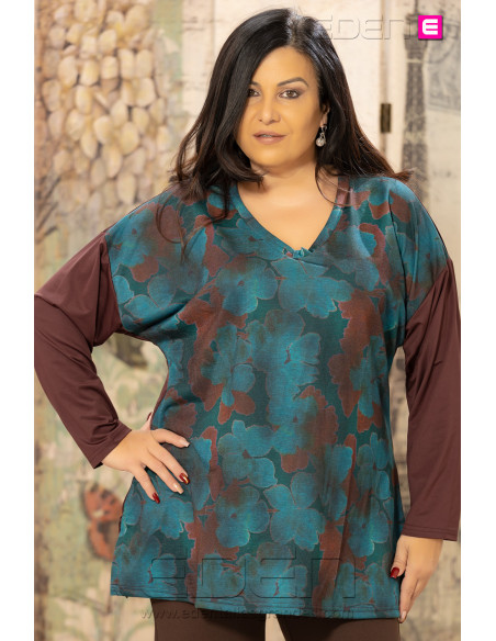 Camiseta Flor de Otoño Chocolate | Edén Tallas Grandes - Imagen 1