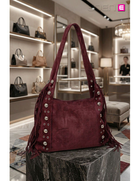 Bolso Ante Wild Fringe Merlot | Edén Tallas Grandes - Imagen 1