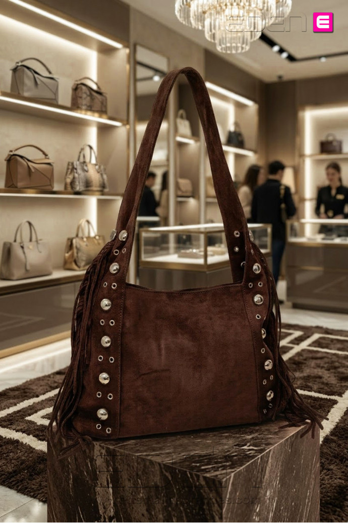 Bolso Ante Wild Fringe Moca | Edén Tallas Grandes - Imagen 1