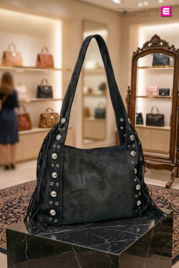 Bolso Ante Wild Fringe Negro | Edén Tallas Grandes - Imagen 1