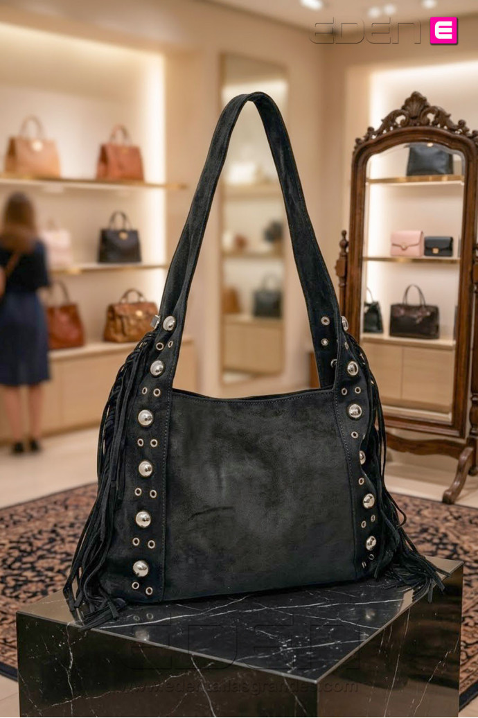 Bolso Ante Wild Fringe Negro | Edén Tallas Grandes - Imagen 1
