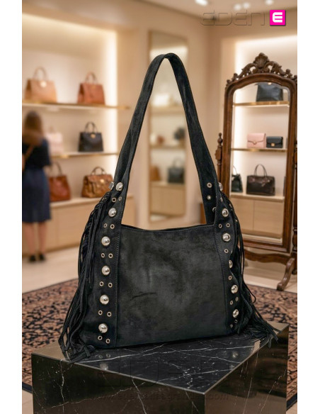 Bolso Ante Wild Fringe Negro | Edén Tallas Grandes - Imagen 1