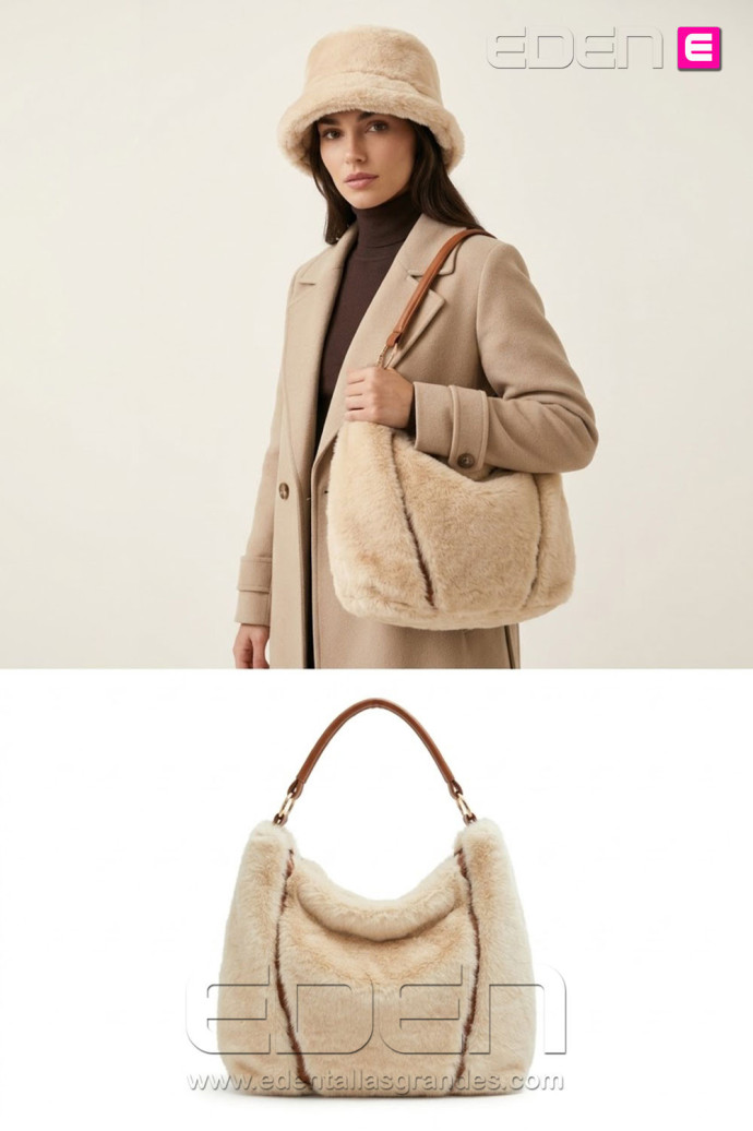 Conjunto Bolso Pelo + Sombrero Beige | Edén Tallas Grandes - Imagen 1