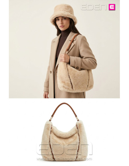 Conjunto Bolso Pelo + Sombrero Beige | Edén Tallas Grandes - Imagen 1