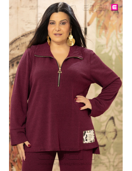Jersey Cremallera Soft Motion Merlot | Edén Tallas Grandes - Imagen 1