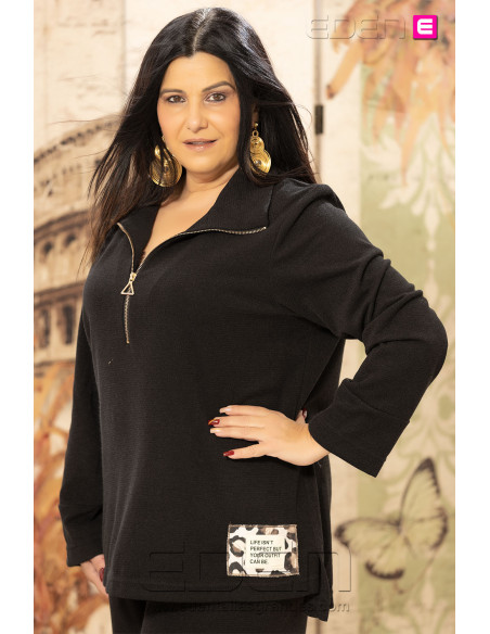 Jersey Cremallera Soft Motion Negro | Edén Tallas Grandes - Imagen 2