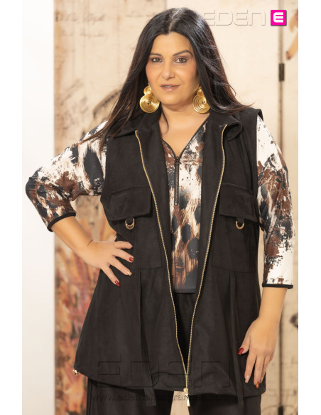 Chaleco Urban Suede Negro Indra | Edén Tallas Grandes - Imagen 1