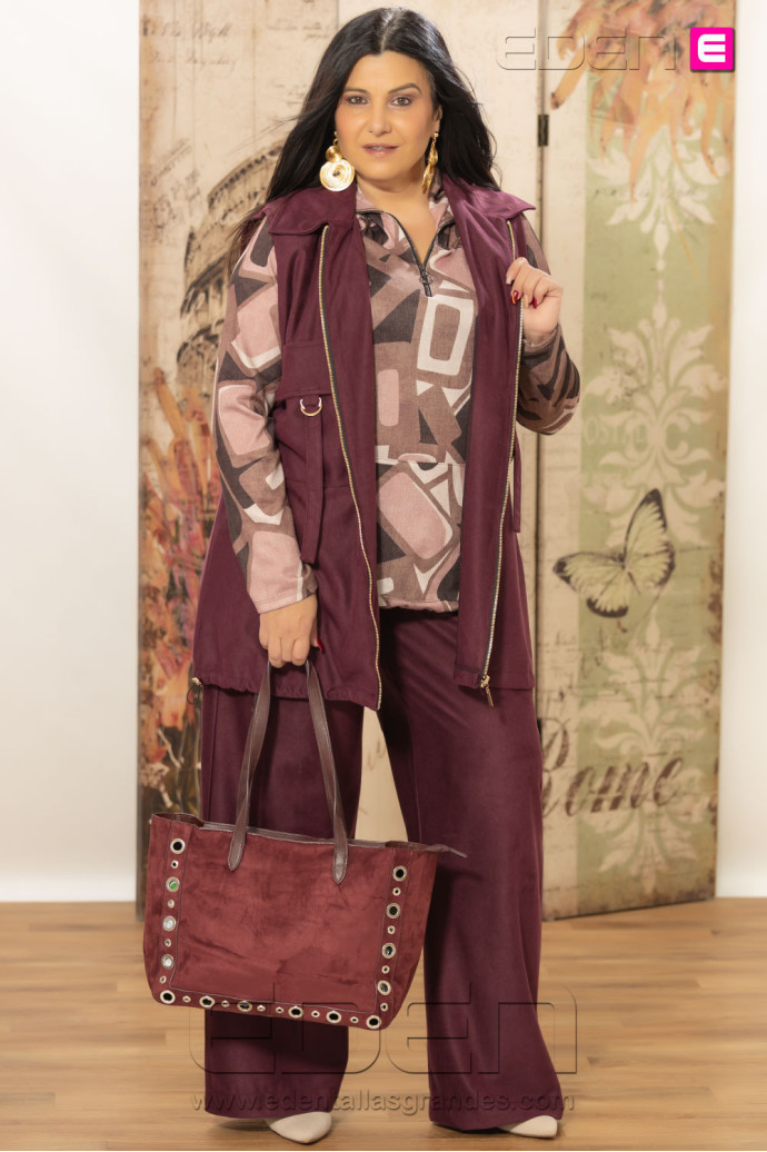Pantalón Urban Suede Merlot Indra | Edén Tallas Grandes - Imagen 1