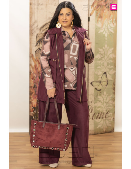 Pantalón Urban Suede Merlot Indra | Edén Tallas Grandes - Imagen 1