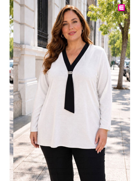 Blusa Corbata Blanco Velika | Edén Tallas Grandes - Imagen 1