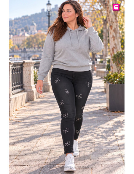 Leggins Tejano Negro Lazos Strass Velika | Edén Moda - Imagen 1