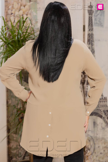 Camisa Larga Isabel Beige Velika - Imagen 2