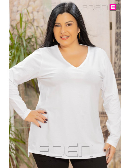 Camiseta básica Algodón Escote de Pico Blanco Velika - Imagen 1