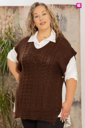 Imagen 1 - Conjunto Blusa Y Chaleco Trenza Marrón Valeria Milano Conjunto Blusa Y Chaleco Trenza Marrón Valeria Milano - Imagen 1