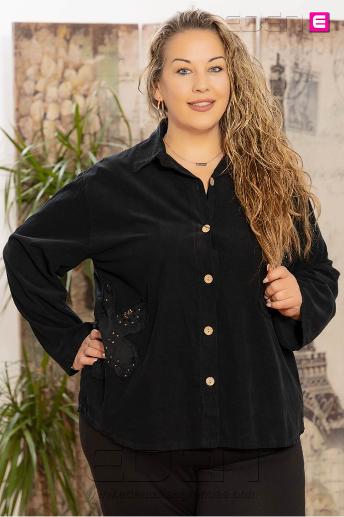 Imagen 1 - Camisa Flor Micropana Negro Valeria Milano Camisa Flor Micropana Negro Valeria Milano - Imagen 1