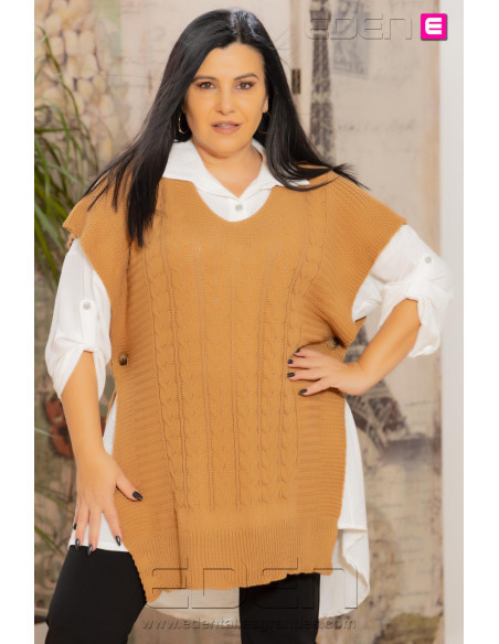 Conjunto Blusa Y Chaleco Trenza Camel Valeria Milano - Imagen 1