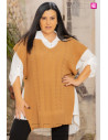 Conjunto Blusa Y Chaleco Trenza Camel Valeria Milano