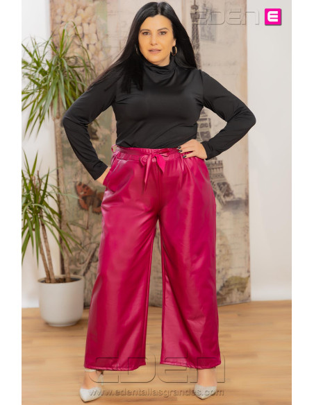 Pantalón Lazo Polipiel Ancho Fucsia Valeria Milano - Imagen 1