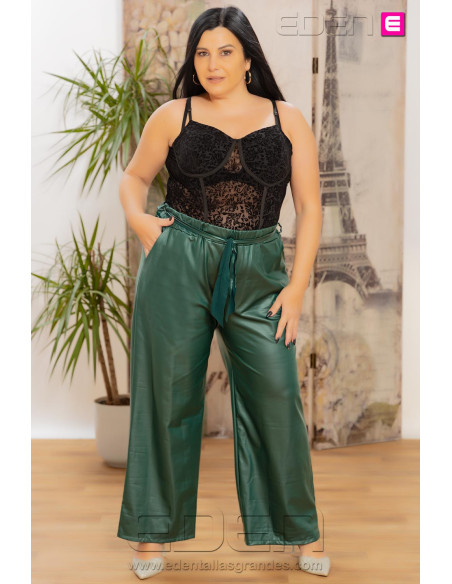 Pantalón Lazo Polipiel Ancho Verde Valeria Milano - Imagen 1