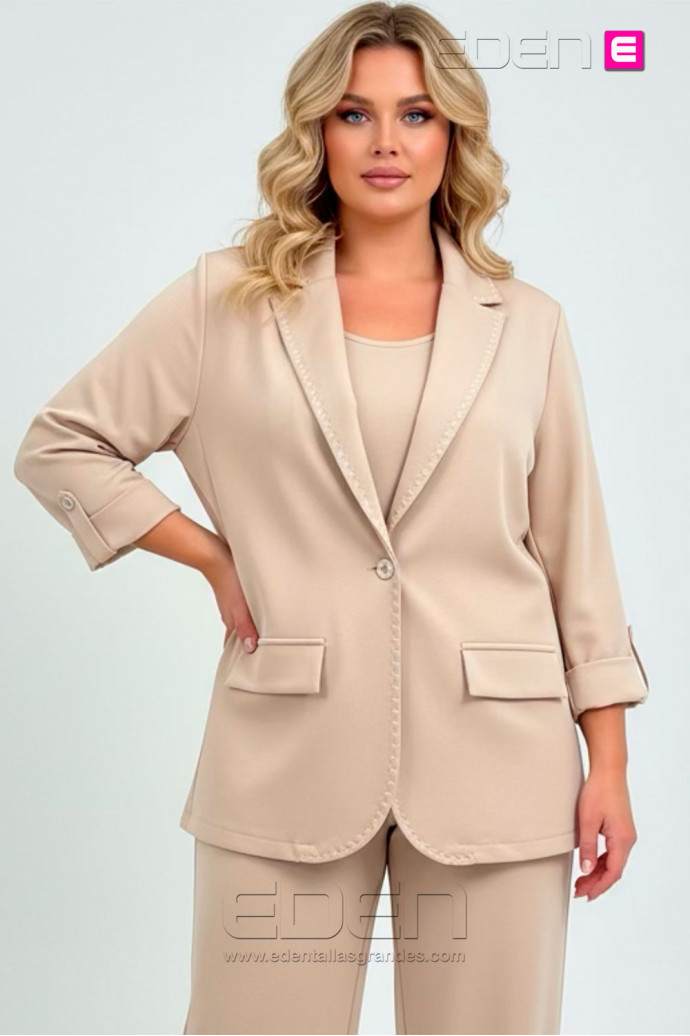 Americana Pespuntes Beige Punto Elástico Valeria Milano - Imagen 1