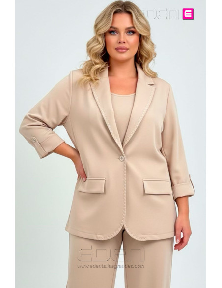 Americana Pespuntes Beige Punto Elástico Valeria Milano - Imagen 1