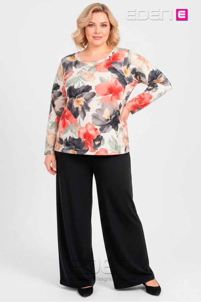 Conjunto Flores Negro Valeria Milano - Imagen 1