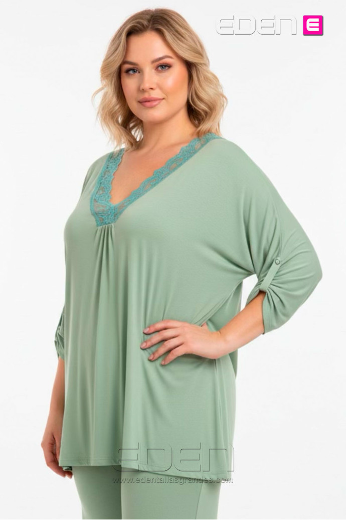 Camiseta lencera Evasé Pistacho Valeria Milano - Imagen 1