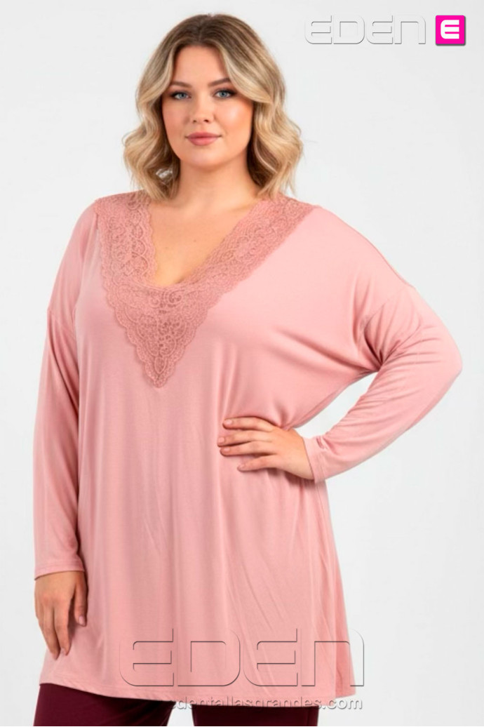 Camiseta Lencera Rosa Escote Pronunciado Valeria Milano - Imagen 1