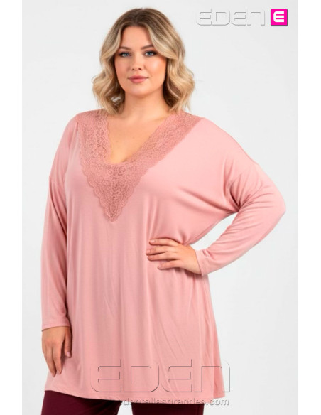 Camiseta Lencera Rosa Escote Pronunciado Valeria Milano - Imagen 1