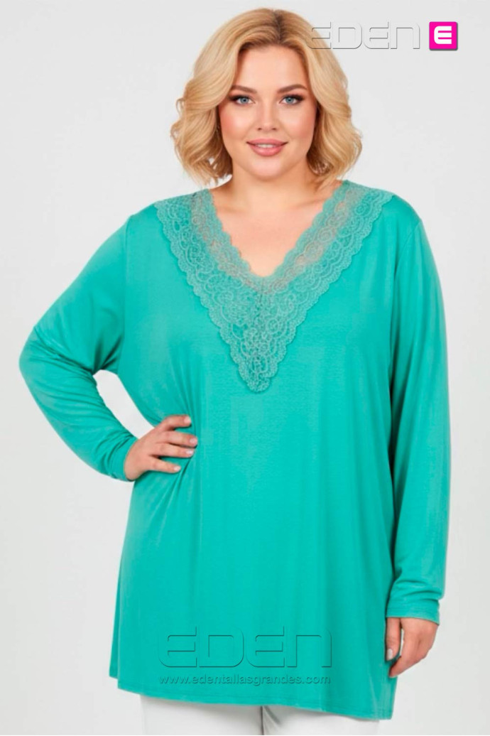 Camiseta Lencera Agua Marina Escote Pronunciado Valeria Milano - Imagen 1
