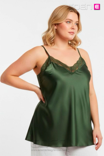 Top Lencero Raso Verde Oliva Satinado Valeria Milano - Imagen 1