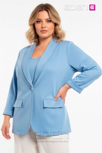 Americana Pespuntes Celeste Punto Elástico Valeria Milano - Imagen 1