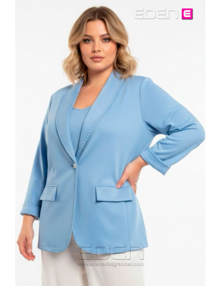 Americana Pespuntes Celeste Punto Elástico Valeria Milano - Imagen 1