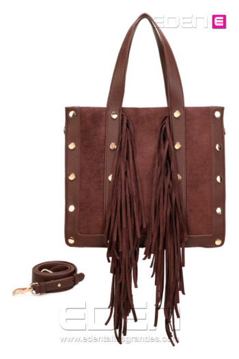 Bolso Shopper con Flecos Café - Imagen 1