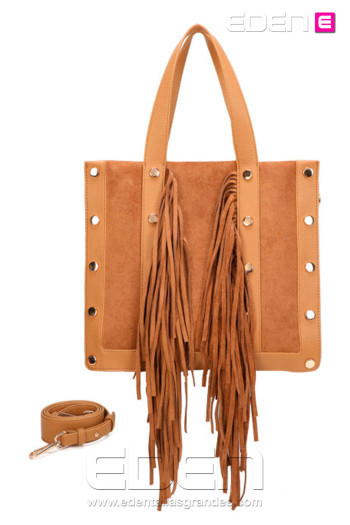 Bolso Shopper con Flecos Castaño - Imagen 1