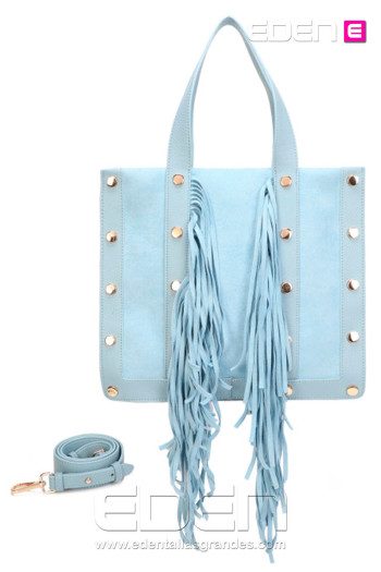 Bolso Shopper con Flecos Azul Claro - Imagen 1