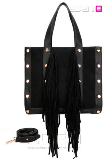 Bolso Shopper con Flecos Negro - Imagen 1