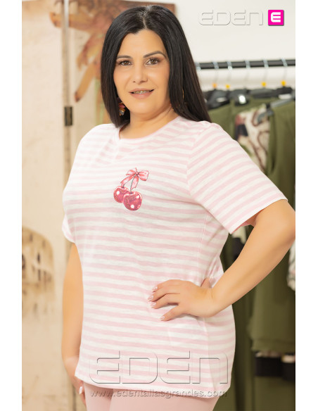 Camiseta Rayas Rosa Carkita Only - Imagen 2
