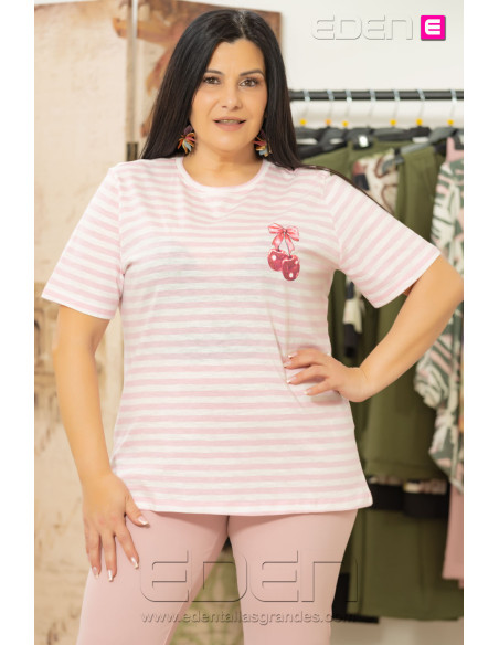 Camiseta Rayas Rosa Carkita Only - Imagen 1