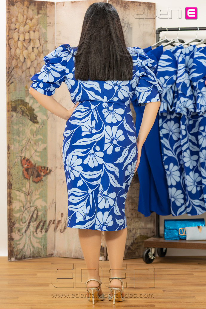 Vestido Capela Estampado Flores Azul Laazo 80 - Imagen 3