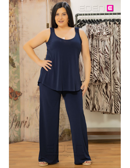 Pantalón Punto Fluido Recto Marino Anvito - Imagen 1